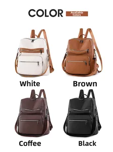 Four color options for the faux leather backpack including white, brown, coffee and black