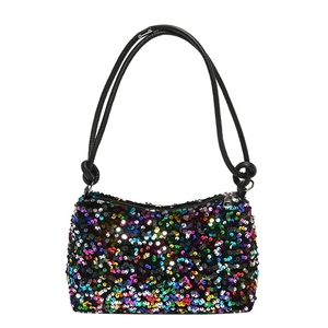 Colorful sequin shoulder bag with dual black straps and stylish dumpling shape for women