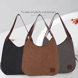 Sac hobo minimaliste en toile à plusieurs compartiments en noir, marron et gris foncé