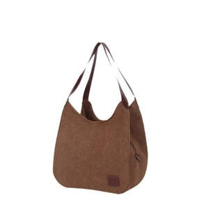 Grand sac hobo en toile marron au style rétro minimaliste et bandoulière chic