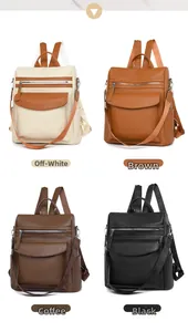 Litchi pattern leather backpack set in white, brown, coffee, and black options