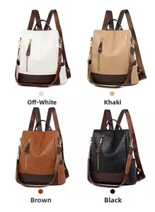 Detailed comparison of four vintage PU leather backpacks in white, khaki, brown, and black
