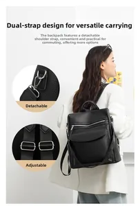 Detail of lychee pattern leather backpack with adjustable straps and removable shoulder strap