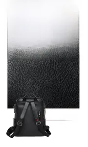 Detail showing high-quality water-resistant black PU leather texture of this backpack