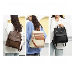 Versatile vintage PU leather backpack for women shown in single shoulder and crossbody styles