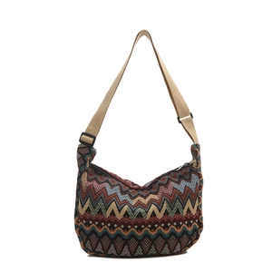 Vintage Boho Canvas Umhängetasche mit buntem geometrischem Webmuster für Damen