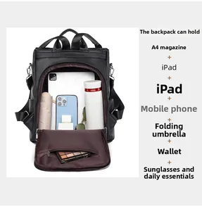 Detail view of large capacity backpack interior showing space for iPad and essentials