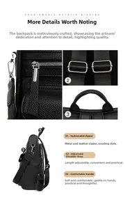 Detail of lychee pattern leather backpack with adjustable straps and silver hardware