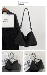 Détails du sac fourre-tout noir à strass avec paillettes brillantes et bandoulière nouée