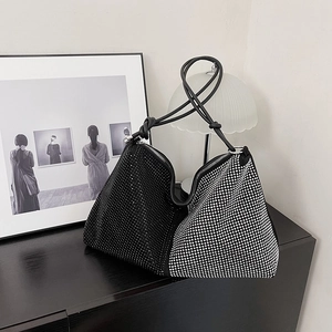 Sac Fourre-Tout à Strass pour Femmes Grande Capacité Sac à Épaule en PU Sac à Main Scintillant pour Fête Sac Décontracté Quotidien