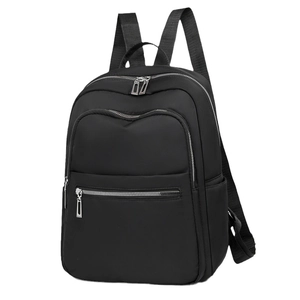 Waterproof black nylon backpack for women with multiple zipper pockets and large capacity