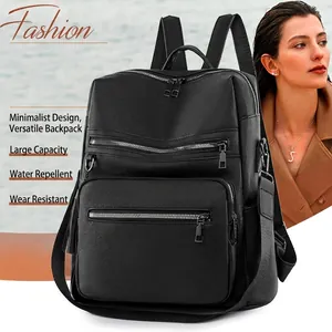 Fashion Women Litchi Pattern PU Leather Backpack With Tassel Large Capacity Vintage Multi-pocket Travel Commute Bag