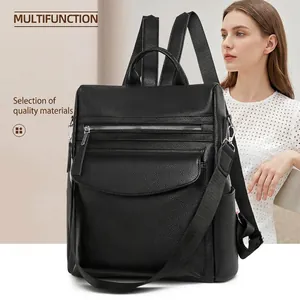 Women Retro PU Leather Backpack Large Capacity Dual-Use Shoulder Bag Fashion Casual Travel Pebbled Texture Anti-Theft Backpack
