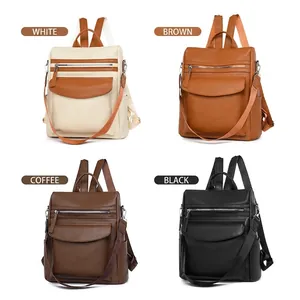 Women's large vintage backpack available in off-white, brown, coffee, and black colors