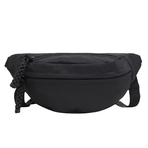 Minimalist black nylon crossbody waist bag with woven rope zipper detail for women