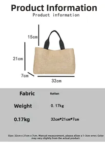 Tableau des tailles pour sac en paille montrant les dimensions 32x21x7cm et détails