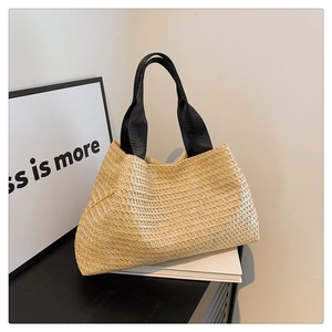 Sac à Épaule Tissé en PU Minimaliste Urbain Grande Capacité Sac Cabas Style Paille d'Été pour Femmes Sac à Main Quotidien Voyage Vacances