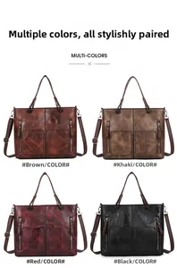 Vue détaillée de cabas en cuir vintage en quatre couleurs avec poches zippées doubles