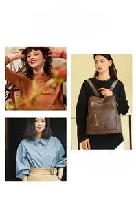 Brown vintage PU leather backpack with multiple gold zippers and stylish tassel detail