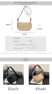 Detailed dimension guide and color options for the minimalist PU leather dumpling bag