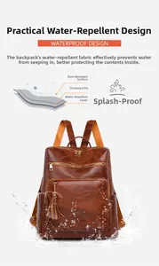 Deep brown vintage PU leather backpack featuring waterproof design and tassel detail