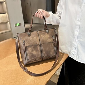 Sac Cabas Vintage en Cuir PU Grande Capacité Pour Femme Patchwork Géométrique Rétro Sac à Épaule Avec Plusieurs Poches Zippées Sac Porté Travers Quotidien