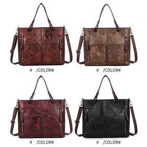 Sacs cabas rétro gaufrés géométriques en marron, kaki, rouge et noir avec bandoulières