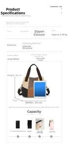 Tableau des tailles détaillé et infos de capacité du grand sac cabas en toile