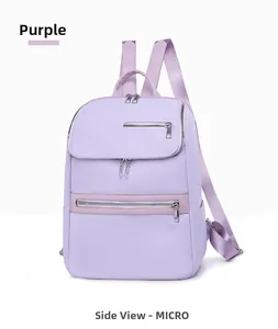 Side view of large purple oxford cloth backpack with wide adjustable straps