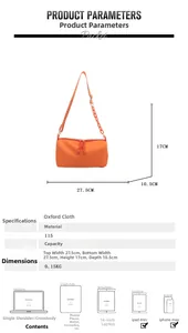 Orange nylon crossbody bag dimensions 27.5x17x10.5cm and daily capacity details