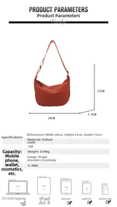 Produktparameter der Oxford-Stofftasche mit Größenvergleich und Abmessungen