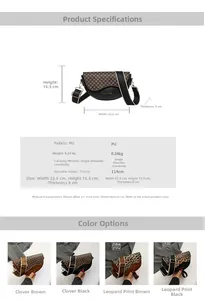 Größentabelle für die Leopard-Satteltasche mit Abmessungen und Materialdetails