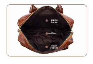 Interior layout showing a large compartment with a zipper pocket and two open slots