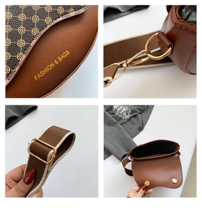 Detailansicht der Vintage-Satteltasche mit Leopardenmuster, breitem Gurt und goldener Hardware