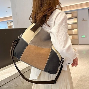 Grand sac cabas en toile patchwork rétro avec bandoulière réglable pour femme