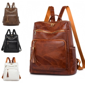 Women Vintage Large Capacity PU Leather Backpack Multifunctional Fashion Travel Commuting Bookbag With Tassel Decoration