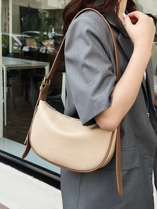 Pebble Grain PU Leather Half Moon Shoulder Bag Women Adjustable Strap Contrast Hobo Crossbody Bag Urban Simple Handbag