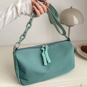 Large Capacity Oxford Cloth Shoulder Bag For Women Urban Minimalist Crossbody Bag With Decorative Chain Braided Zipper Pull