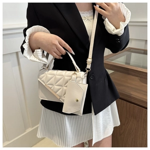 White quilted crossbody bag for women with matching mini pouch and metal trim