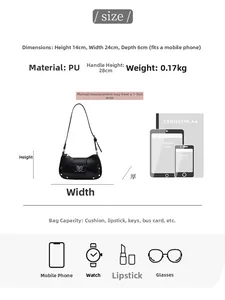 Detailed size specifications for black PU shoulder bag with 24x14x6cm dimensions