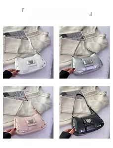 Four colors of women's underarm bags with heart metal buckles and silver rivet details
