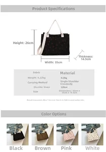 Spécifications de taille et tableau des matériaux pour le sac cabas imprimé fraise