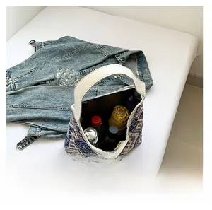 Internal view of large bohemian tote bag showing storage capacity for tablet and daily items