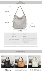 Infografik mit Abmessungen der multifunktionalen 35cm Nylon-Tragetasche und Maßtabelle