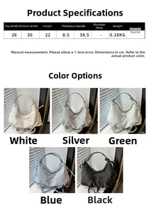 Size chart showing large capacity tote dimensions and multi-color options