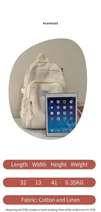 Leinen-Rucksack mit Karomuster und iPad zum Vergleich der Größe und Kapazität