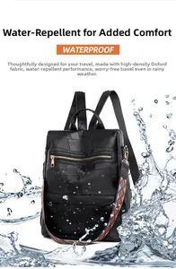 Waterproof test on high-density oxford fabric backpack with colorful ethnic strap