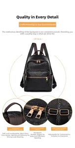 Detail view of woven leather texture, golden metal zippers, and adjustable brown straps
