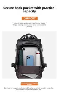Detail showing high-capacity interior of the black faux leather anti-theft backpack