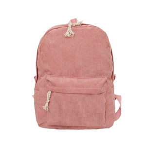 Sac à dos rose en velours côtelé avec fermetures à pompons et poches multiples